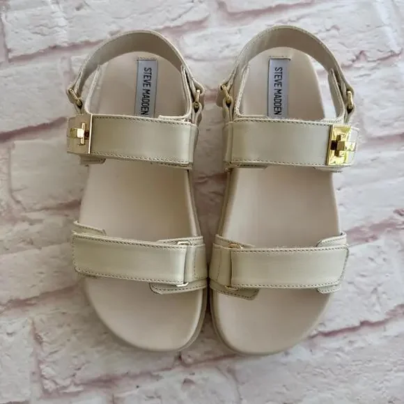 Steve Madden Leather Mona Platform Cream Bone Sandals 9 NEW No Box - Picture 2 of 8